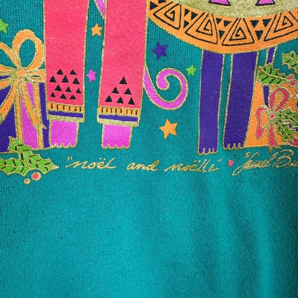 Vtg Laurel Burch Noel And Noella Graphic Cat Teal Green Sweatshirt Sz Large - Picture 4 of 11